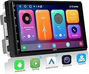 A5LG2B7T Double DIN Car Stereo, 7″ HD Touchscreen, Supports CarPlay & Android Auto, 2GB + 32GB TF Card, Bluetooth & WiFi, Built-in GPS Navigation, DSP Audio Technology for Superior Sound Quality
