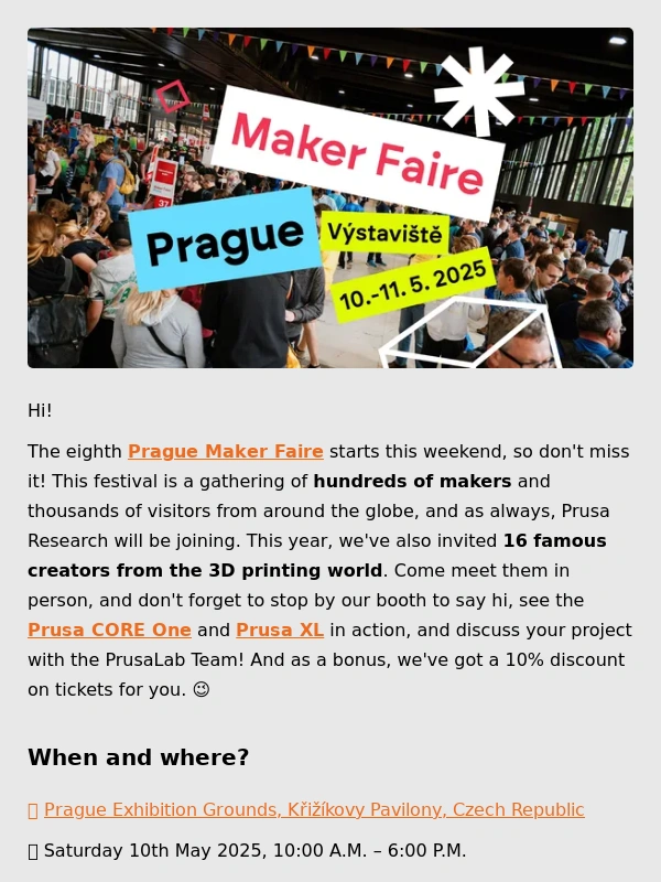 Prusa3D - Maker Faire Prague 2025 This Weekend!