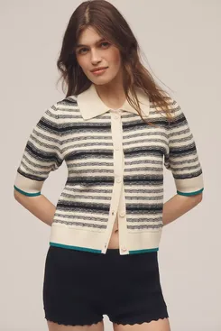 Kinsley Collared Cropped Cardigan Sweater by Maeve