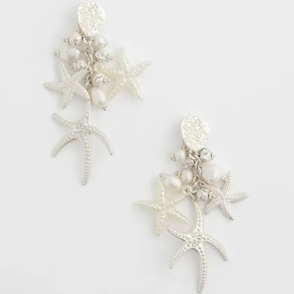 Chico's Women's Pearl Starfish Clip-On Earrings