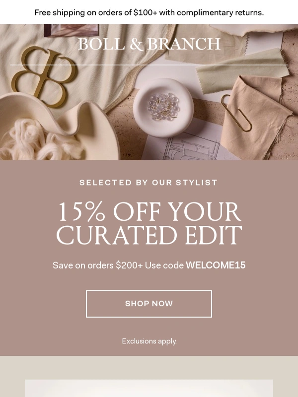 Boll & Branch - 15% Off: Your Monthly Edit Is In →