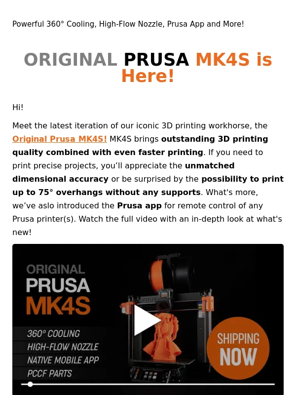 Prusa3D - Original Prusa MK4S is Here! Shipping Now