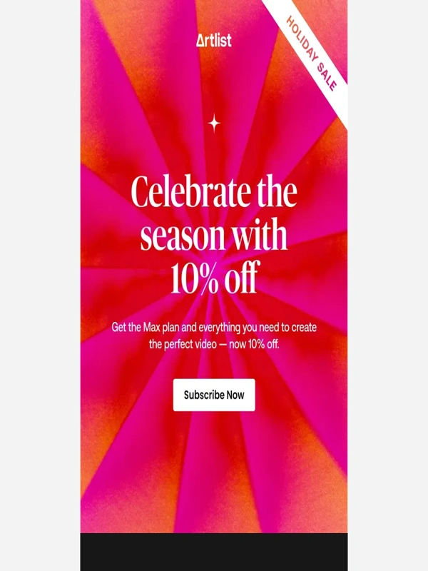 Artlist - Get 10% off the Max plan with the Holiday Sale