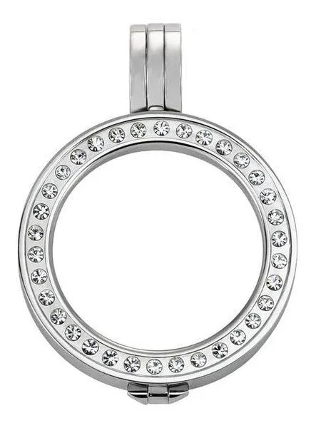 Quiges Women's Silver Plated Stainless Steel Interchangeable Cubic Zirconia Coin Pendant