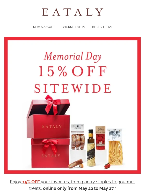 Eataly - 15% OFF Sitewide - Memorial Weekend Sale