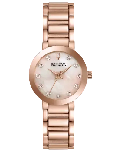 Bulova Futuro Womens Modern Quartz Slim Rose Gold Watch 30mm 97P132