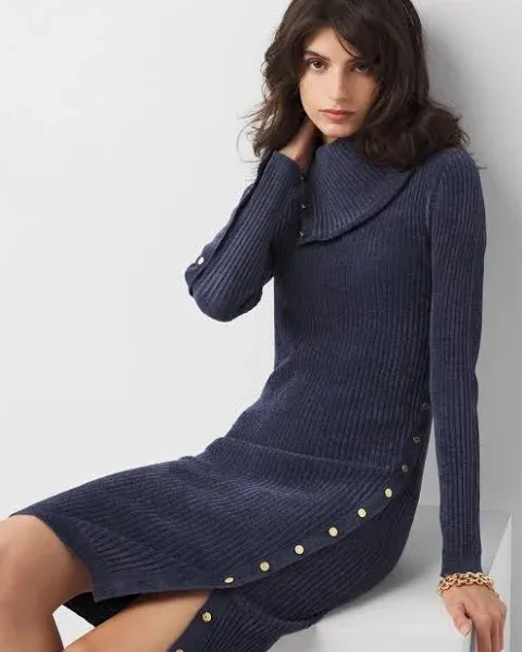 White House Black Market Women's Chenille Button Trim Sweater Dress
