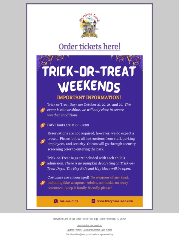 Storybook Land - Trick-or-Treat Weekend Info!  ?