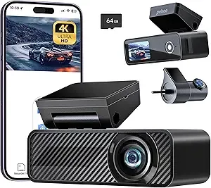 Pelsee P1 Duo 4K Dash Cam Front and Rear, 64GB SD Card, 4K+1080P Dual Dash Camera for Cars, Wi-Fi & App Control, 1.5IPS Display Car Camera, Voice Control, Night Vision, 24H Parking Mode, G-Sensor