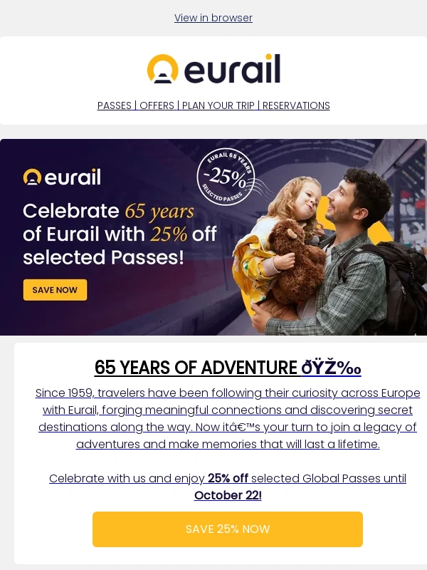 Eurail - Anniversary Sale: 25% off selected Passes! ?