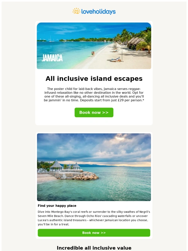 Love Holidays - All inclusive Jamaica: deposits from £29pp ?️