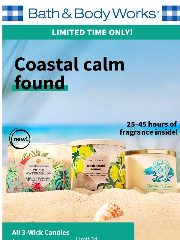 Bath & Body Works - ? $12.95 3-wicks that burn 25-45 hours? yes!