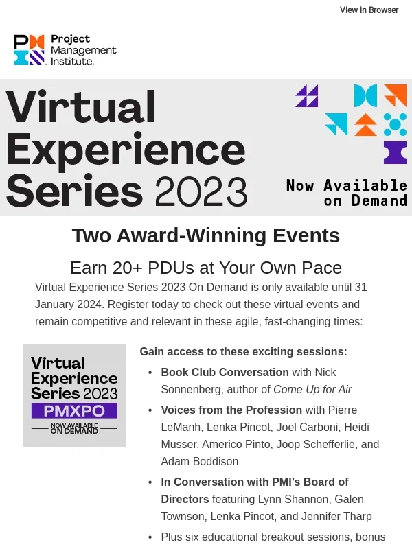PMI - Time Is Running Out on Virtual Experience Series 2023 on Demand