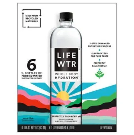 LIFEWTR Premium Purified Water 1 Liter Bottles (6pk/1L Bottles)