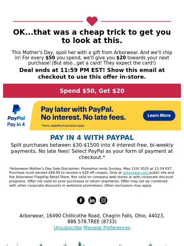 Arborwear - LAST DAY: Spend $50 and Get $20 ❤️