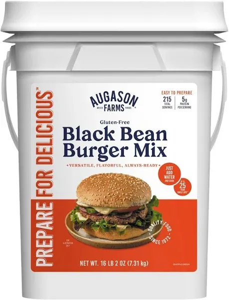 Augason Farms Gluten Free Black Bean Burger Mix 4 Gallon Pail