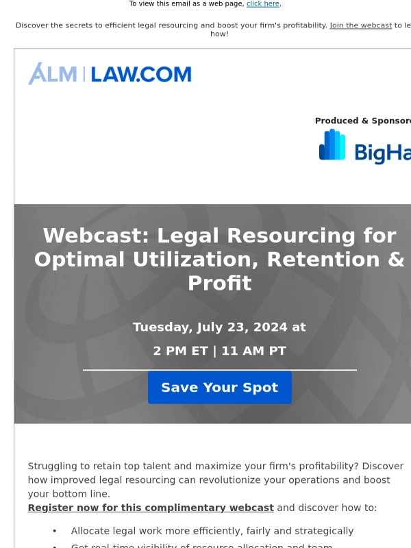 Law - Webcast: Legal Resourcing for Optimal Utilization,Retention & Profit
