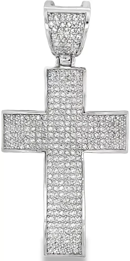 HipHopBling 6 Row Cross CZ Iced Out Pendant .925 Sterling Silver