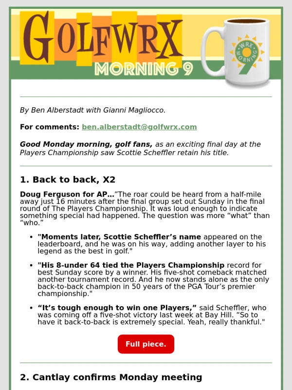 GolfWRX - Scheffler repeats at Players | Monday PIF meeting | McIlroy takes another shot at Norman