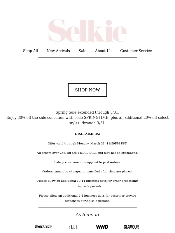 Selkie - The Springtime Sale Continues