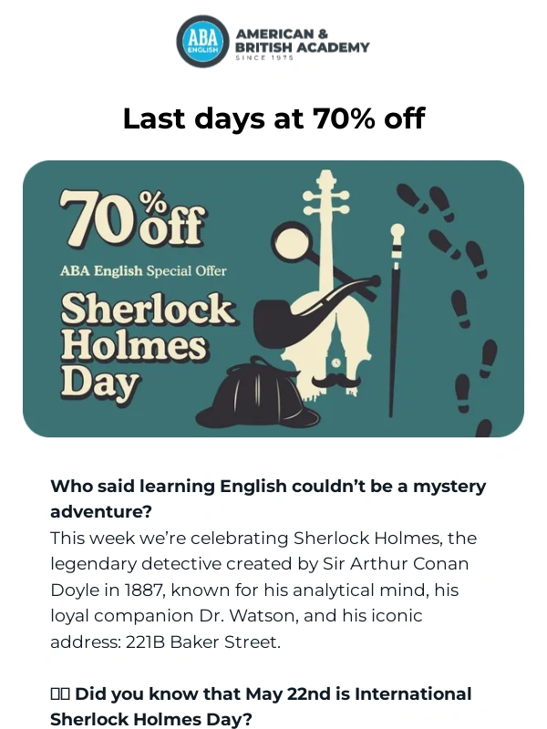 ABA English - ? Scandalous prices thanks to Holmes Week!