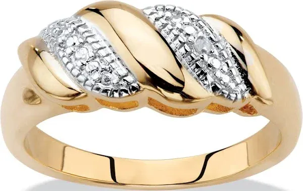 PalmBeach Jewelry Gold-Plated Diagonal Banded S-Link Ring with Diamond Accent