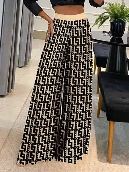 Women's Wide Leg Pants Trousers Fashion Streetwear Full Length High Waist Geometric Letter Printing High Cut Comfort Breathability Soft Micro-elastic