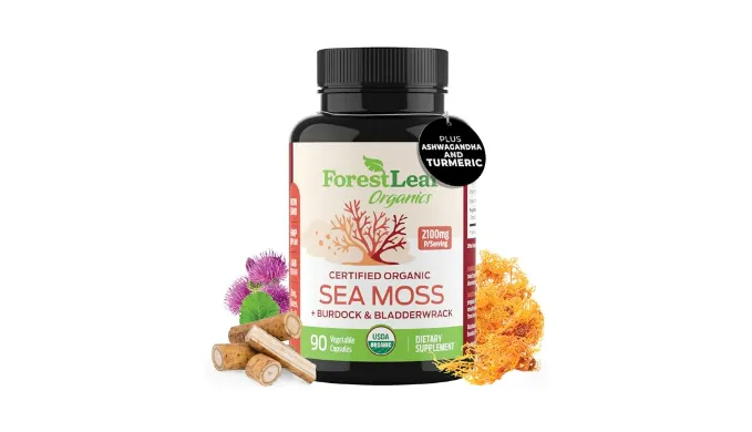 ForestLeaf Organic Irish Sea Moss with Bladderwrack and Burdock Root – Sea Moss Capsules with Organic Turmeric & Ashwagandha Root, Superfood for Digestive