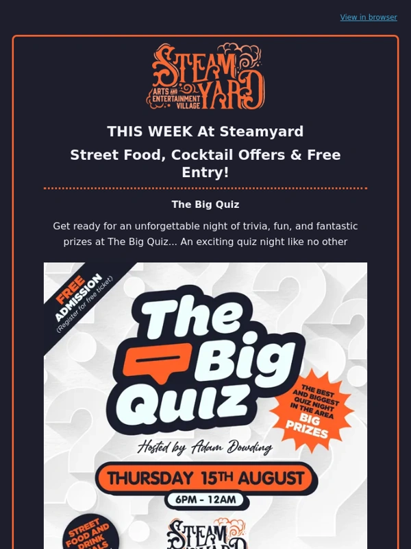 Skiddle - This Week At Steamyard - Live Music,Drinks Offers And More ?