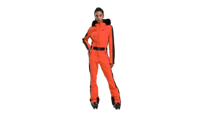 GSOU SNOW Women Ski Suit One Piece Snowsuit Snowboard Slim Insulated Jumpsuit Waterproof Windproof for Outdoor Sports,Orange M