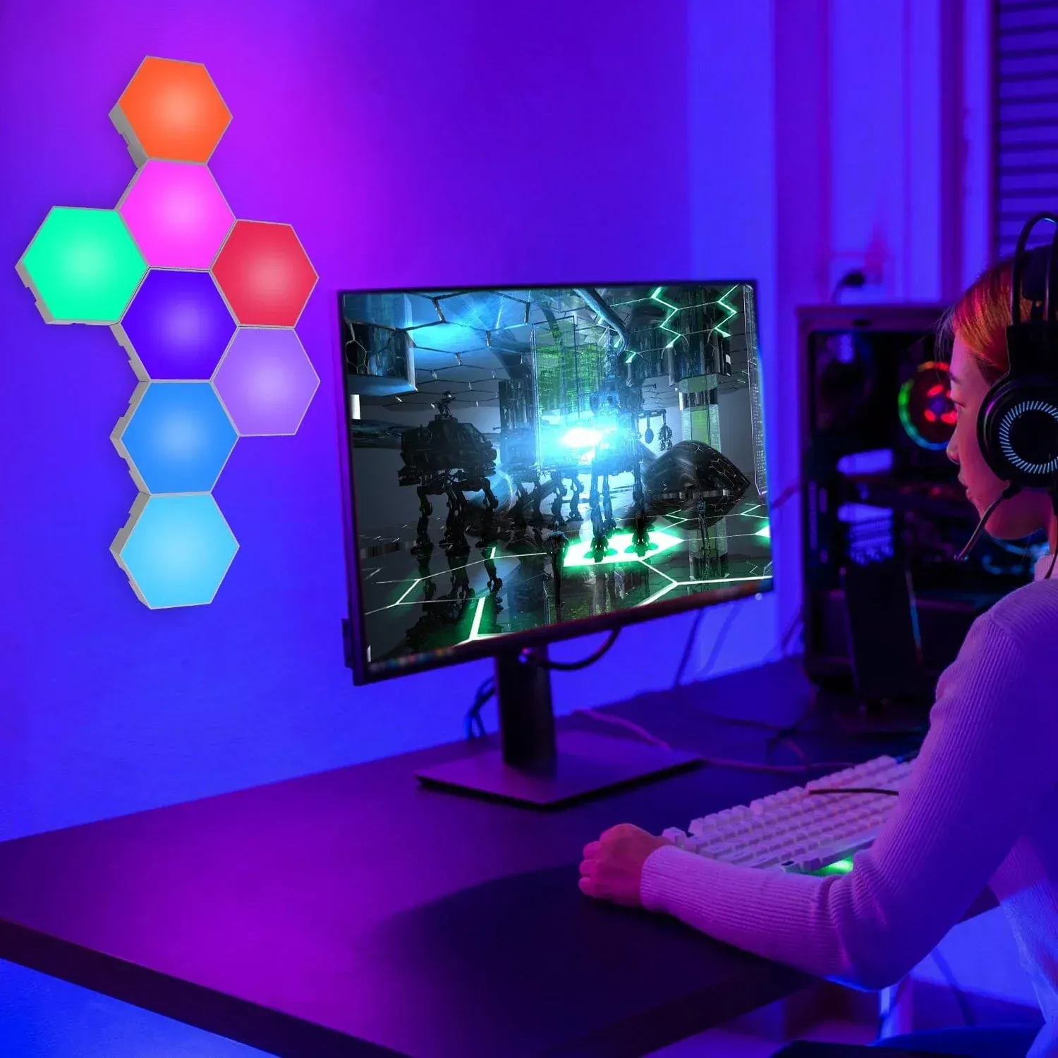 DailySale 8-Piece: Hexagon Light Panels RGBW Colorful Splicing Wall Lamps