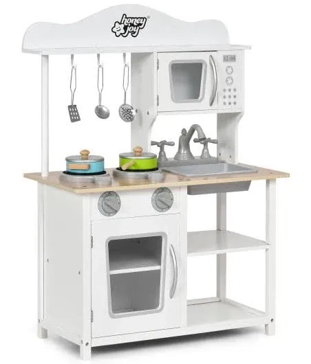 Costway Wooden Pretend Play Kitchen Set for Kids Toddlers w/ Accessories & Sink