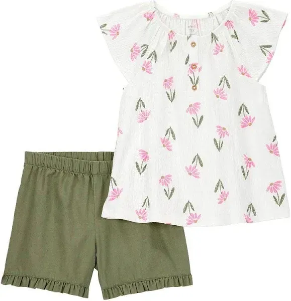 Girls 4-8 Carter's Floral Crepe Ruffle Sleeve Top and Short 2-Piece Set