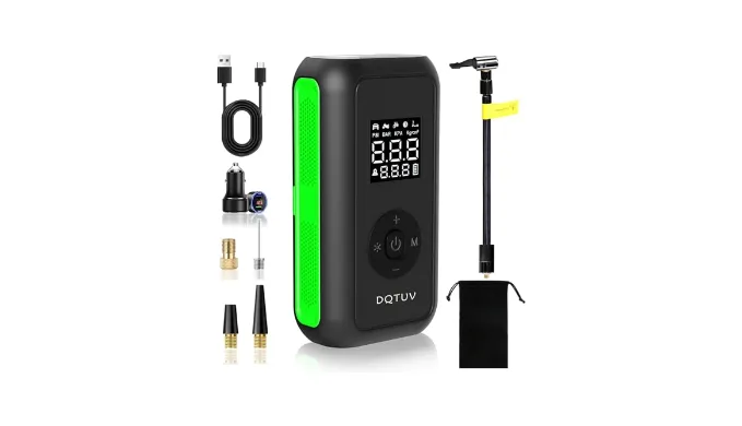 Tire Inflator Portable Air Compressor, Rechargeable Air Pump for Car Tires, 150PSI Portable Tire Inflator with Car Charger Adapter, 2X Faster Bike Tire Pump,Motorcycle,Pressure Gauge,LED Light