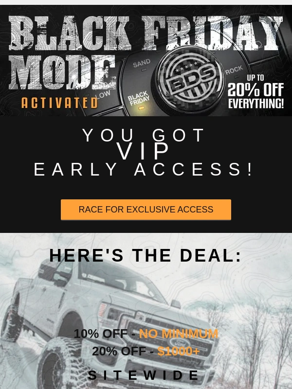 BDS Suspension - Accelerate Your Savings: Up to 20% Off Black Friday Early Access on BDS Suspension