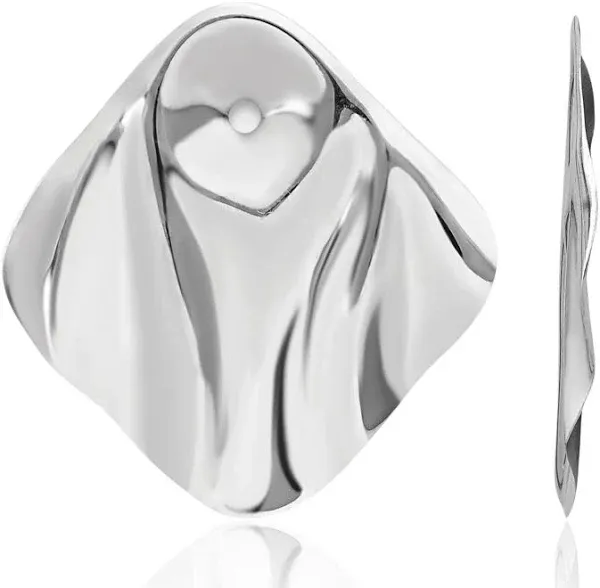 14K White Gold Hammered Square Earring Jacket