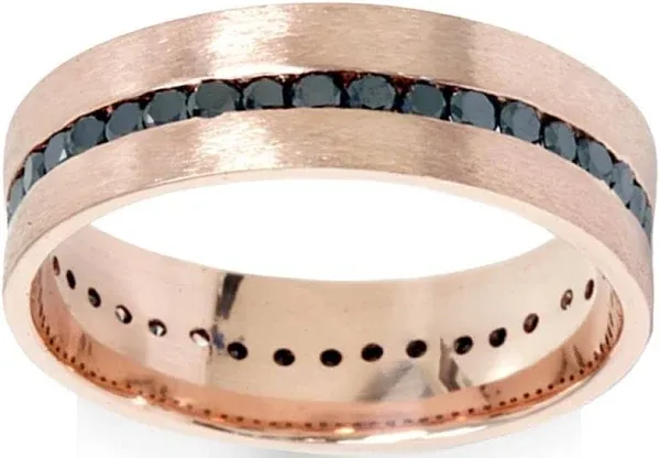 Pompeii3 1 1/10ct Channel Set Black Diamond Brushed Ring 14K Rose Gold Mens Wedding Band