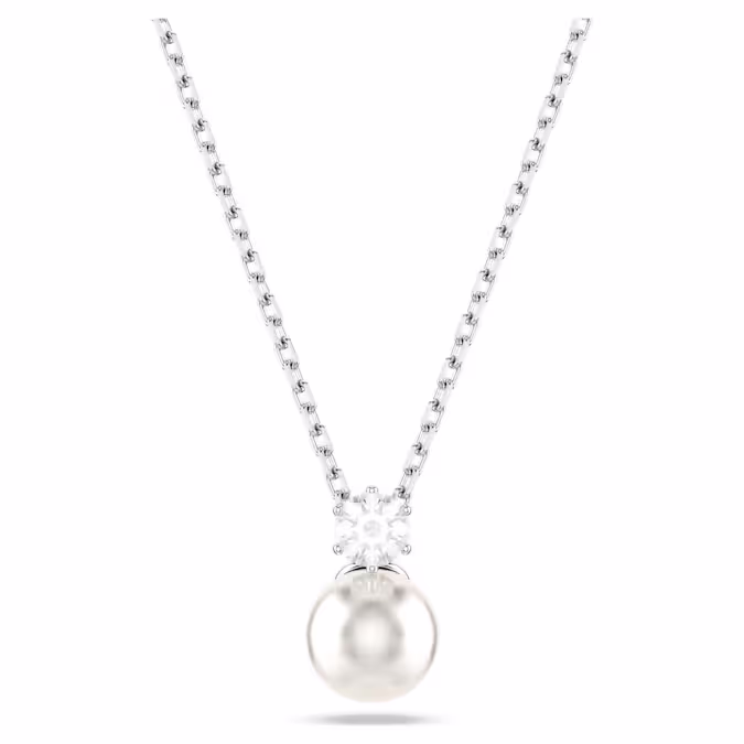 Matrix pendant Crystal pearl, Round cut, White, Rhodium plated