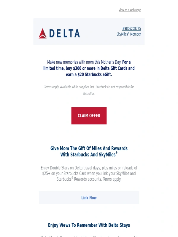 Delta - A Mother’s Day Exclusive Delta Gift Card Offer