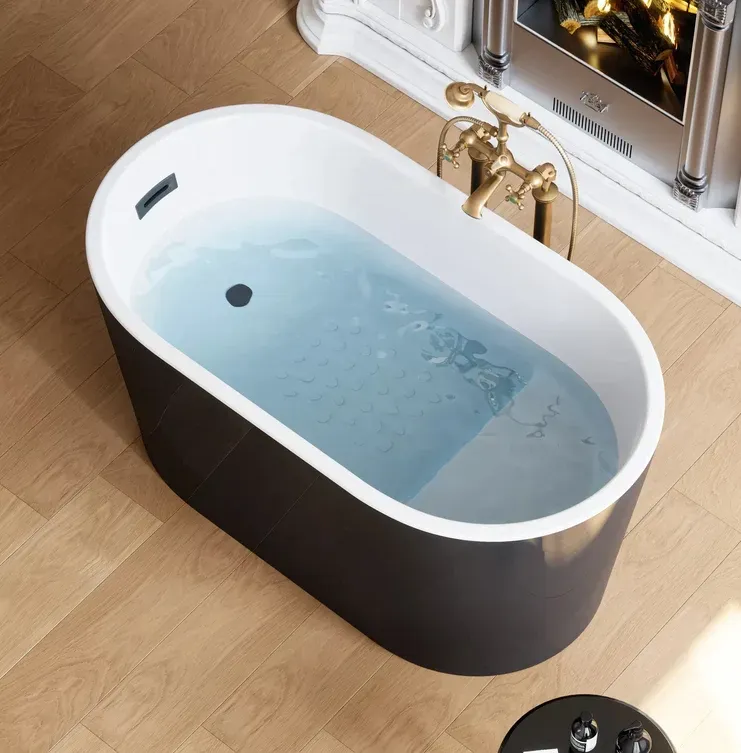 Black Acrylic Bathtub with Overflow and Left Drain Model TU47B