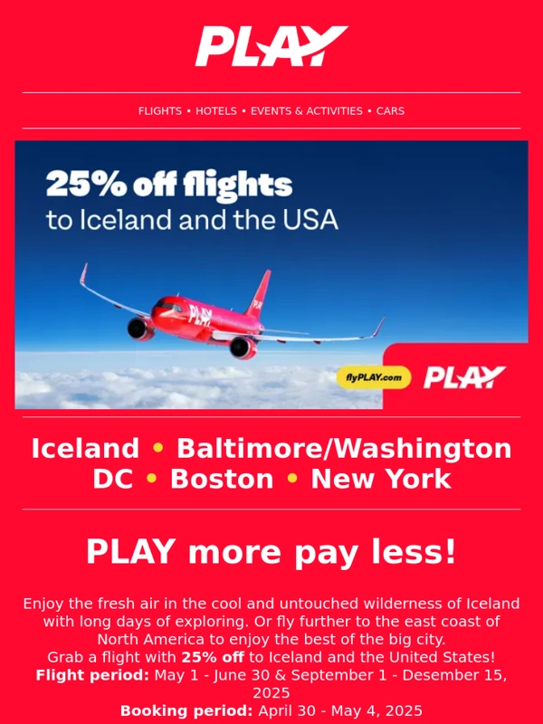 Flyplay - 25% off flights to Iceland & the USA ✈️