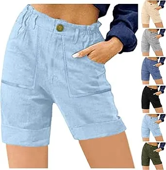 Hesxuno Orders Placed by Me,Long Shorts for Women,Summer Casual High Waisted Knee Length Shorts with Pockets Trendy 2025 Vacation Clothes