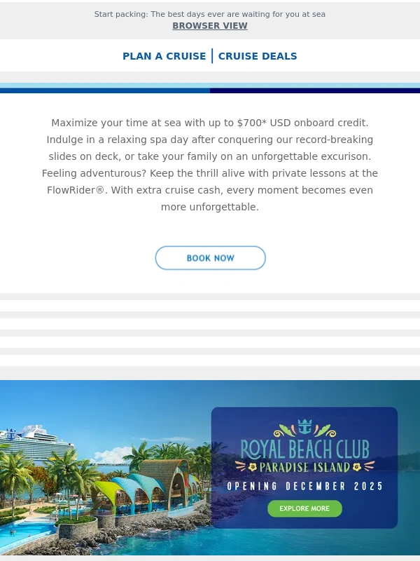 Royal Caribbean - Plan your escape & get up to $700 USD onboard credit