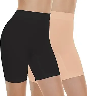 BATHRINS Womens Slip Shorts for Under Dresses, Tummy Control High Waist Seamless Smoothing Yoga Shorts