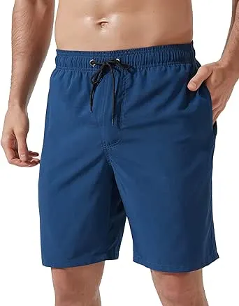 Arcweg Mens Swim Trunks 9 Inch Long Board Shorts Quick Dry Beach Swimsuit Bathing Suit with Zipper Pockets Mesh Liner(XS) Blue