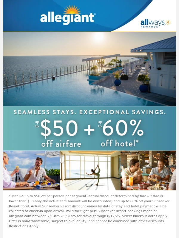 Allegiant air - Indulge & Save: Up to 60% Off Sunseeker + 50% Off Flights