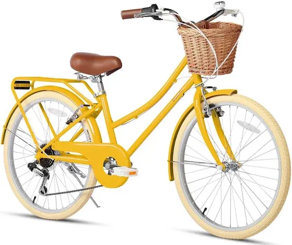 Glerc 20 24 26 Inch Beach Cruiser Bike, 6-Speed Hybrid City Bicycle for Girls Youth and Over 6 Years Old