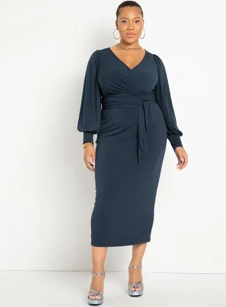 ELOQUII Women's Plus Size Cross Front Midi Dress