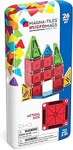 MAGNA-TILES - microMAGS 26-Piece Travel Magnetic Construction Set, Bold Colors