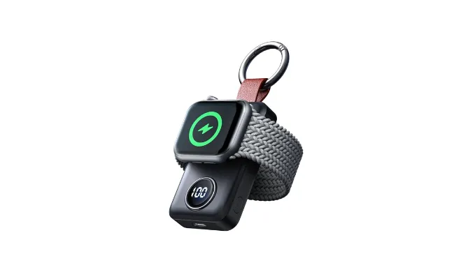 JOYROOM Portable 2000mAh Wireless Charger Compatible for Apple Watch Series 10/9/8/7/6/5/4/3/2/SE/UItra 2/Ultra, Compact Magnetic iWatch Charger Keychain Style Travel Essentials (Black)